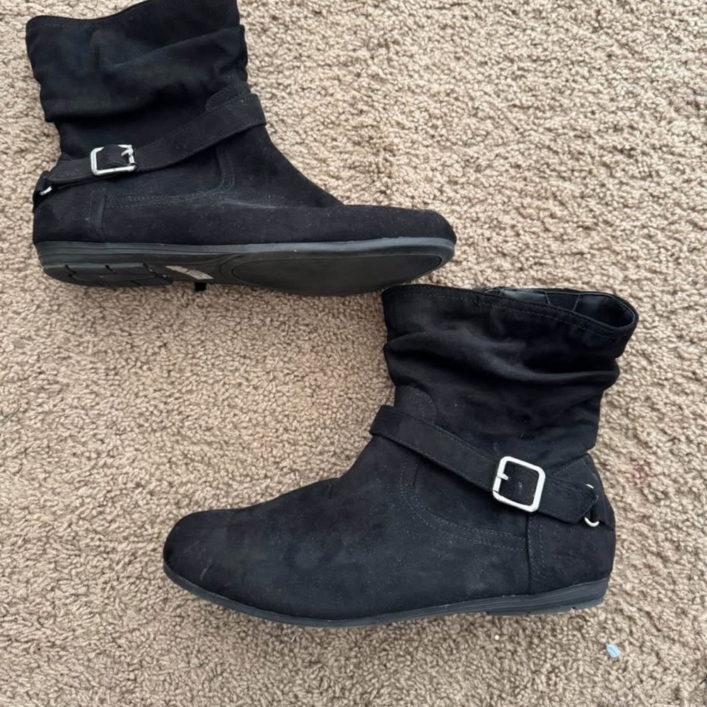 Torrid Black Suede Buckle Ankle Booties